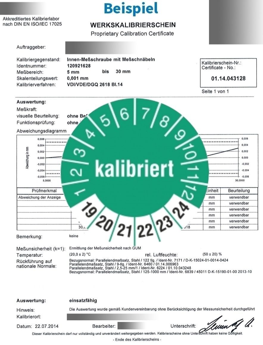 Kalibrierung Fühlhebelmessgerät / Feintaster