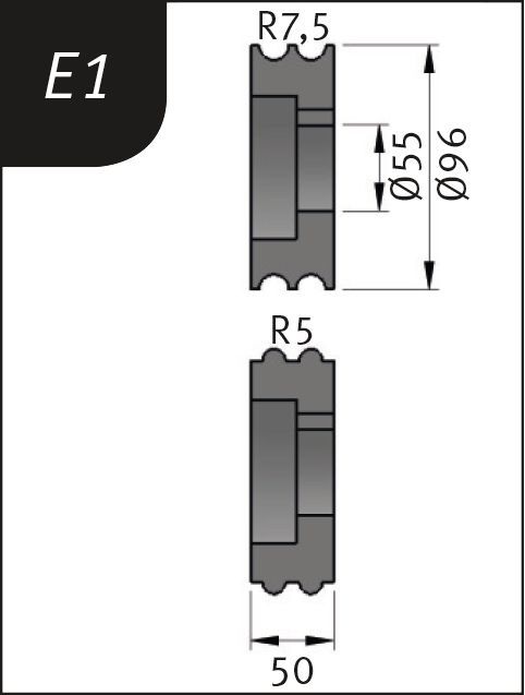 Biegerollen E1 - Ø 96 x 55 x 50 mm für SBM 250-25 E