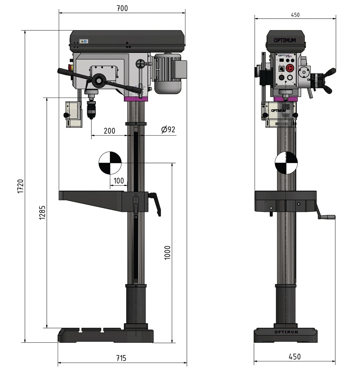 OPTIMUM Säulenbohrmaschine DH 28 FS | SET mit Schraubstock