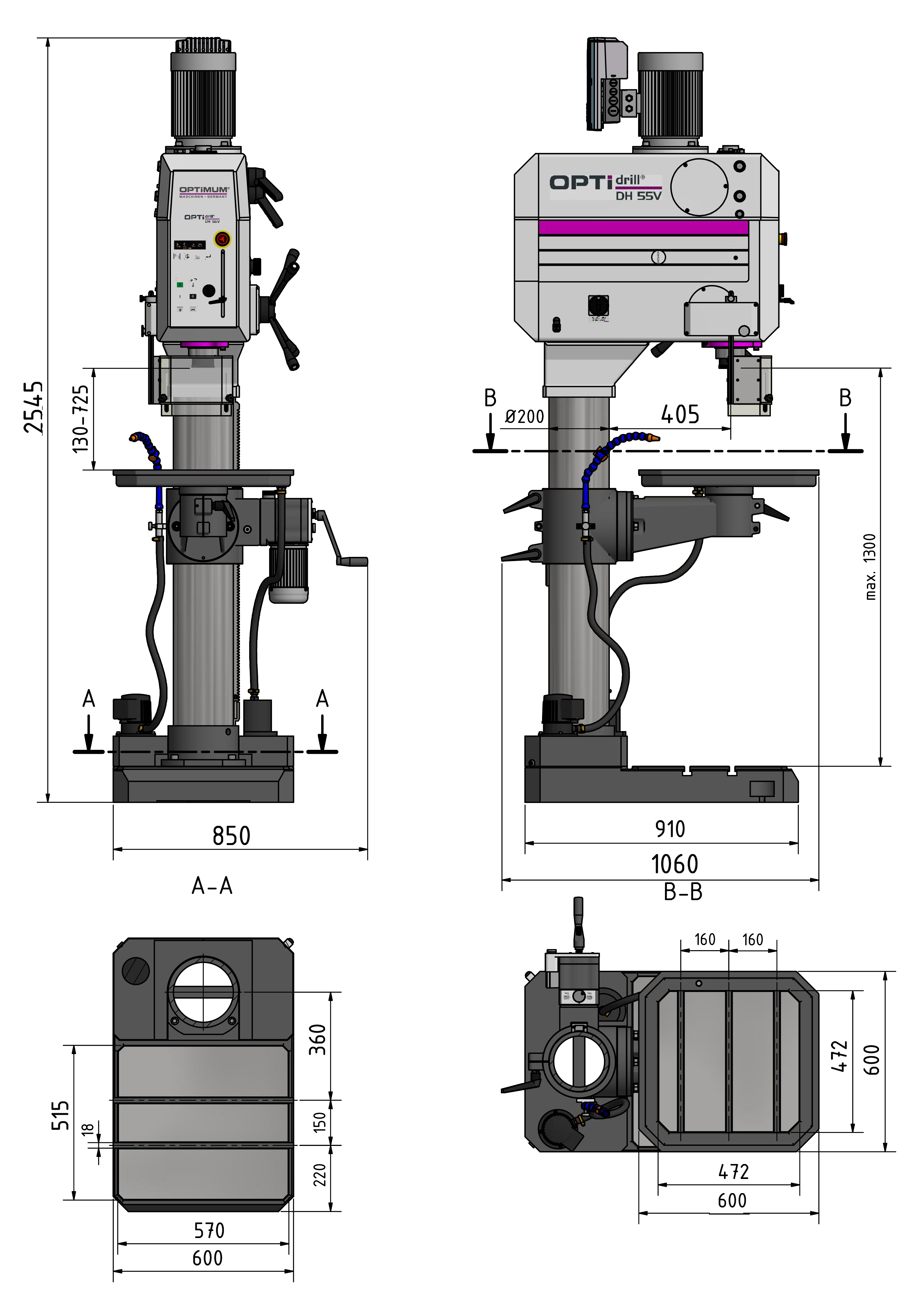 OPTIMUM Säulenbohrmaschine DH 55 V