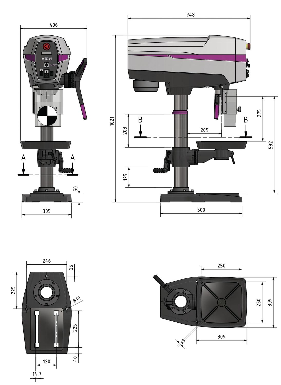 OPTIMUM Tischbohrmaschine DP 26 T - 230 V | SET mit Schraubstock